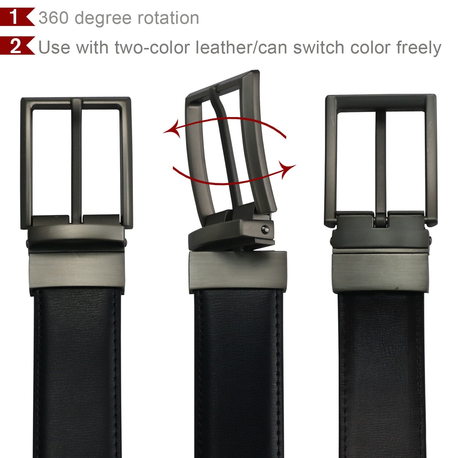 Maikun Belt Men&#39;s Reversible Leather Dress Belt Metal Pin Rotated Buckle Fashion Luxury Brand Male Belt High Quality Waistband - Bonnie Lassio