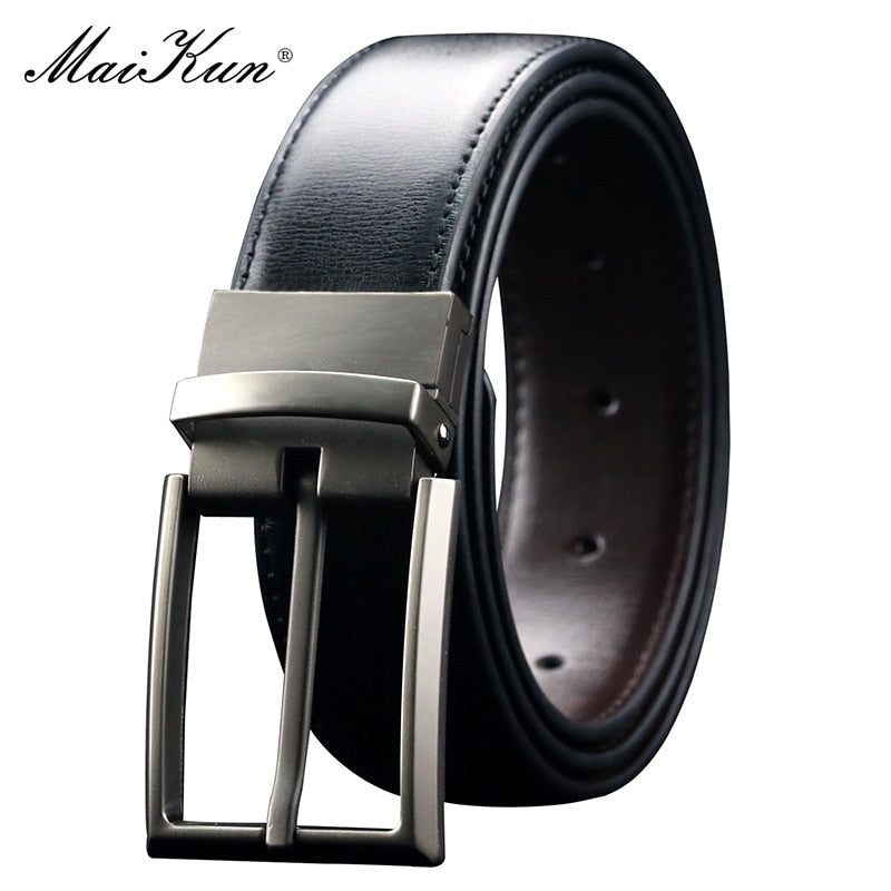 Maikun Belt Men&#39;s Reversible Leather Dress Belt Metal Pin Rotated Buckle Fashion Luxury Brand Male Belt High Quality Waistband - Bonnie Lassio