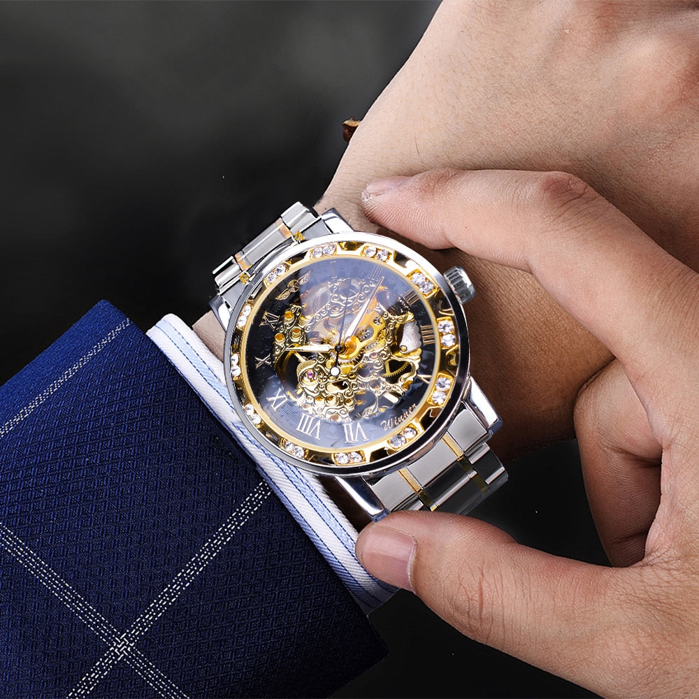 Winner Transparent Fashion Diamond Luminous Gear Movement Royal Design Men Top Brand Luxury Male Mechanical Skeleton Wrist Watch - Bonnie Lassio