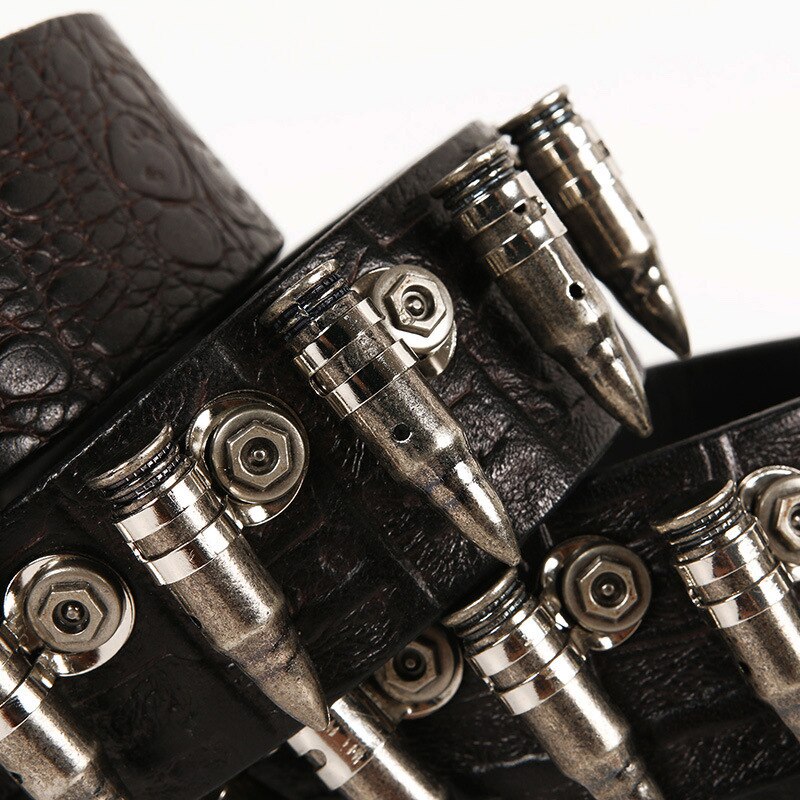 CETIRI Unisex Punk Bullet Decoration Belt Top Quality Genuine Leather Belts Crocodile Pattern First Layer Cowhide Waist Belt - Bonnie Lassio