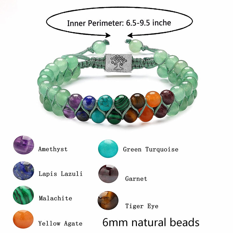 7 Chakra Stone Bead Yoga Meditation Bracelet Healing Crystal Double Layer Natural Gemstone Beaded Anxiety Bracelets for Women - Bonnie Lassio