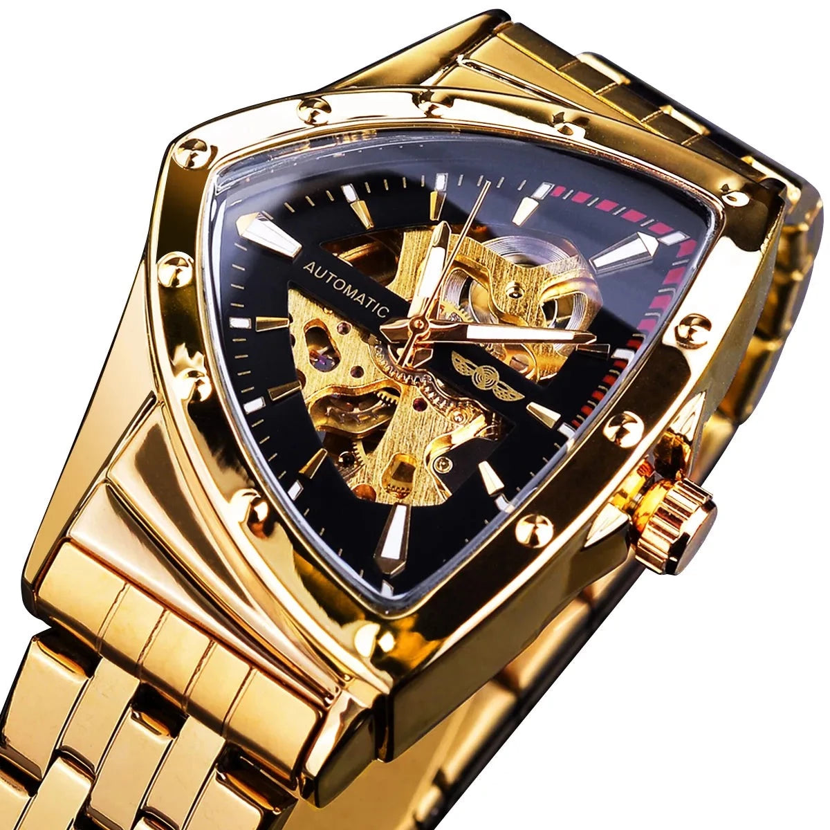 Winner Steampunk Swiss Design Mens Double Side Skeleton Transparent Golden Stainless Steel Mens Automatic Mechanical Male Watch - Bonnie Lassio