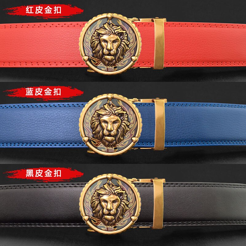 High Quality decorate lion buckle belt men Automatic buckle Black genuine leather ceinture homme casual classic man Waistband - Bonnie Lassio