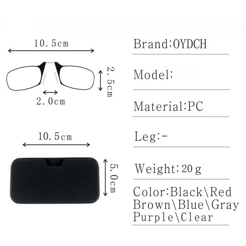 Legless Clamp nose  reading glasses for both men and women portable sticky phone to send ultra-thin glasses case +2.00 +2.50 - Bonnie Lassio