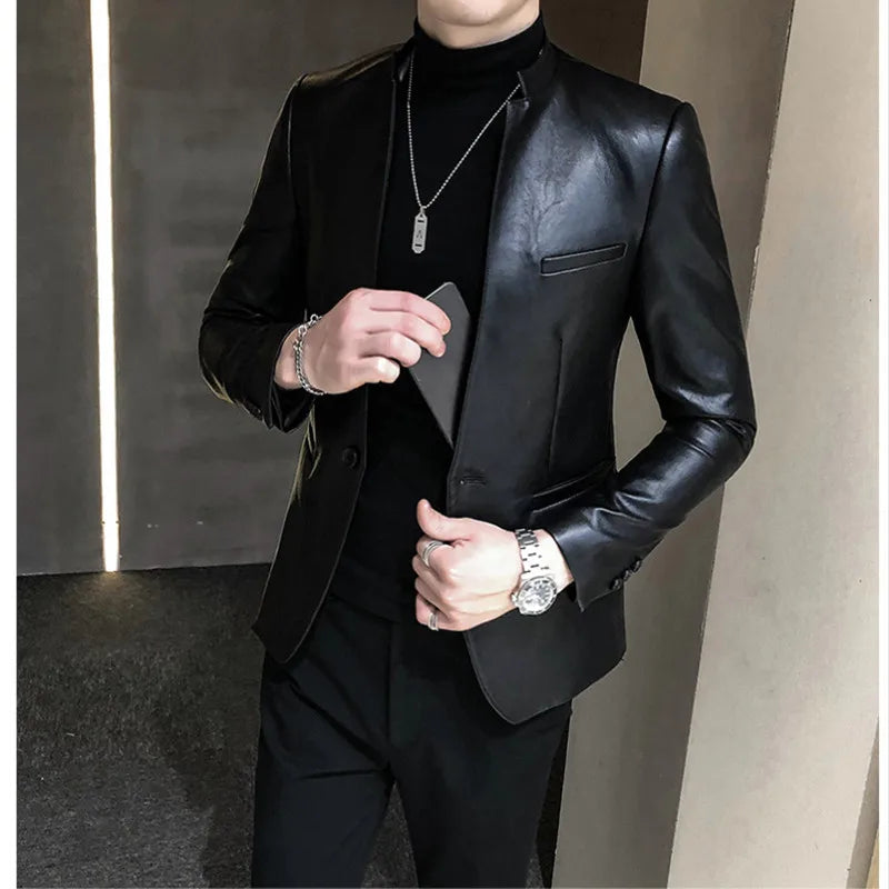 Fashion Men's High quality Casual leather jacket Male slim fit business - Bonnie Lassio