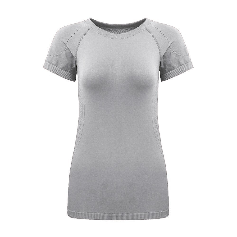 New Women Workout Shirts Yoga Tops Activewear Round-Neck T-Shirts Running Fitness Sports Short Sleeve Tees Loose Top Tshirt - Bonnie Lassio