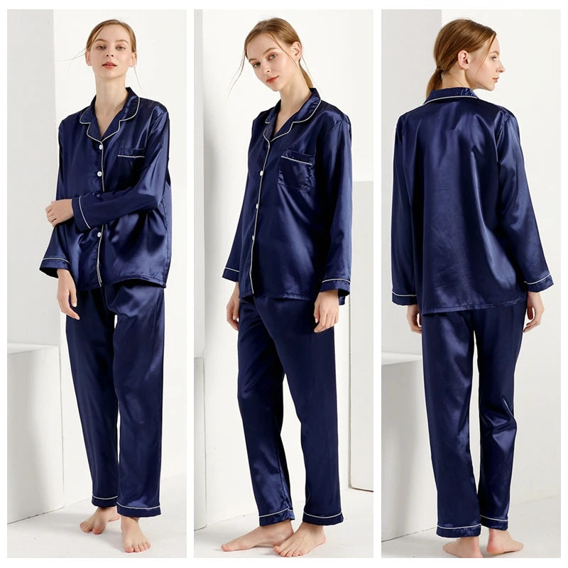 Women Pajamas Set Sleepwear Winter Long Sleeve Mujer Pijamas Nuisette Sexy Lingerie Nightwear Silk Satin Pyjamas pjs Suit 2Pcs - Bonnie Lassio