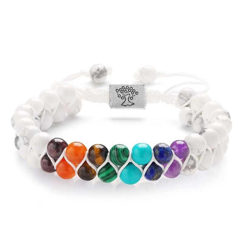 7 Chakra Stone Bead Yoga Meditation Bracelet Healing Crystal Double Layer Natural Gemstone Beaded Anxiety Bracelets for Women - Bonnie Lassio