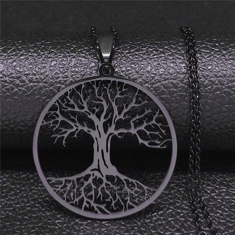 Aesthetic Tree of Life Chain Necklace for Women Men Stainless Steel Silver Colour - Bonnie Lassio