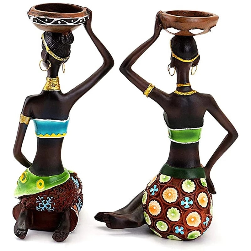 Tea Light Candle Holders African Women 8.5" Decorative  Candleholders - Bonnie Lassio