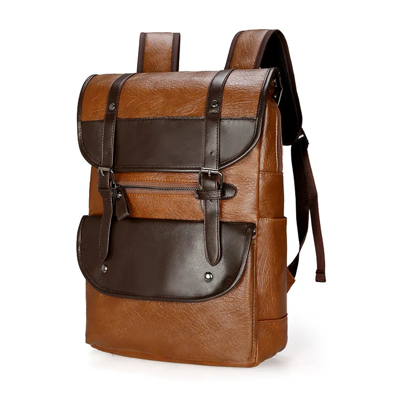 Men Backpack Leather Bagpack Large laptop Backpacks Male Mochilas Retro Schoolbag For Teenagers Boys Patchwork Color Brown Black - Bonnie Lassio