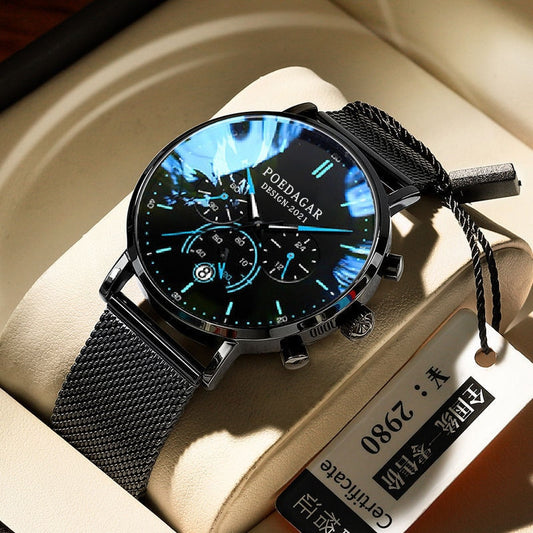 Poedagar Ultra Thin Mesh Belt Mens Watches Sports Chronograph Waterproof Luminous Watch for Men Top Luxury Quartz Wristwatch - Bonnie Lassio