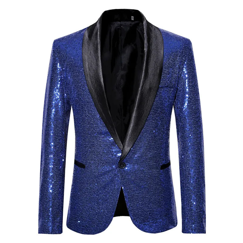 Mens Shiny Gold Sequin Glitter Blazer Jacket Fashion One Button Suit Blazer - Bonnie Lassio