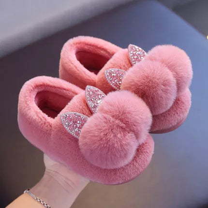 Baby Girls Cotton Slippers Shiny Sequins Fur Slippers - Bonnie Lassio