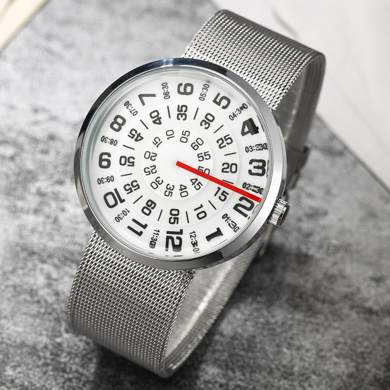 Paidu Fashion Unique Brand Black Silver Quartz Metal Mesh Band Wrist Watch Mens Boy Turntable Dial Digital Gift Wristwatches - Bonnie Lassio