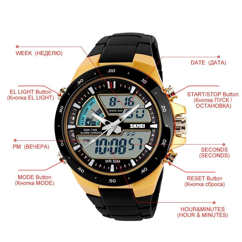 SKMEI Sport Watch Men Fashion Casual Alarm Clock Waterproof Military Chrono Dual Display Wristwatches Relogio Masculino 1016 - Bonnie Lassio