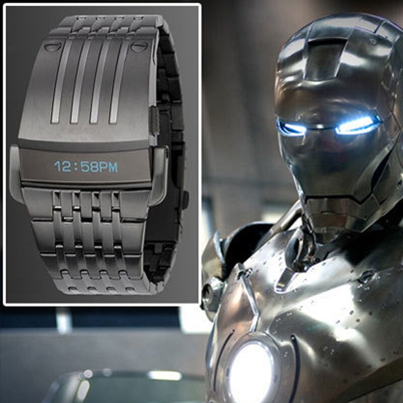Unique Iron Man Watches Stainless Steel Digital LED Luxury Military Sport Wrist Watch Fashion Top Brand New Male Clock