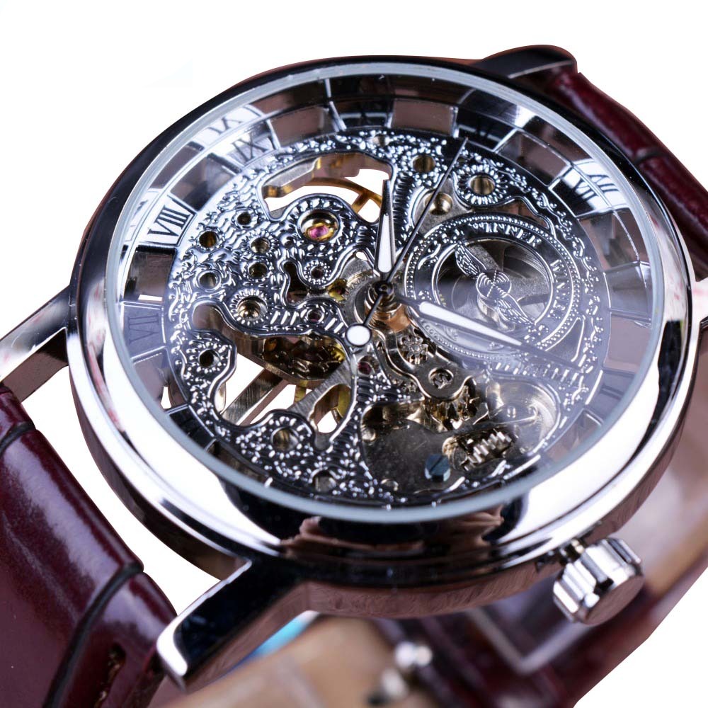 Mechanical Skeleton Transparent Mens Watch Case Smart Design Leather Strap - Bonnie Lassio
