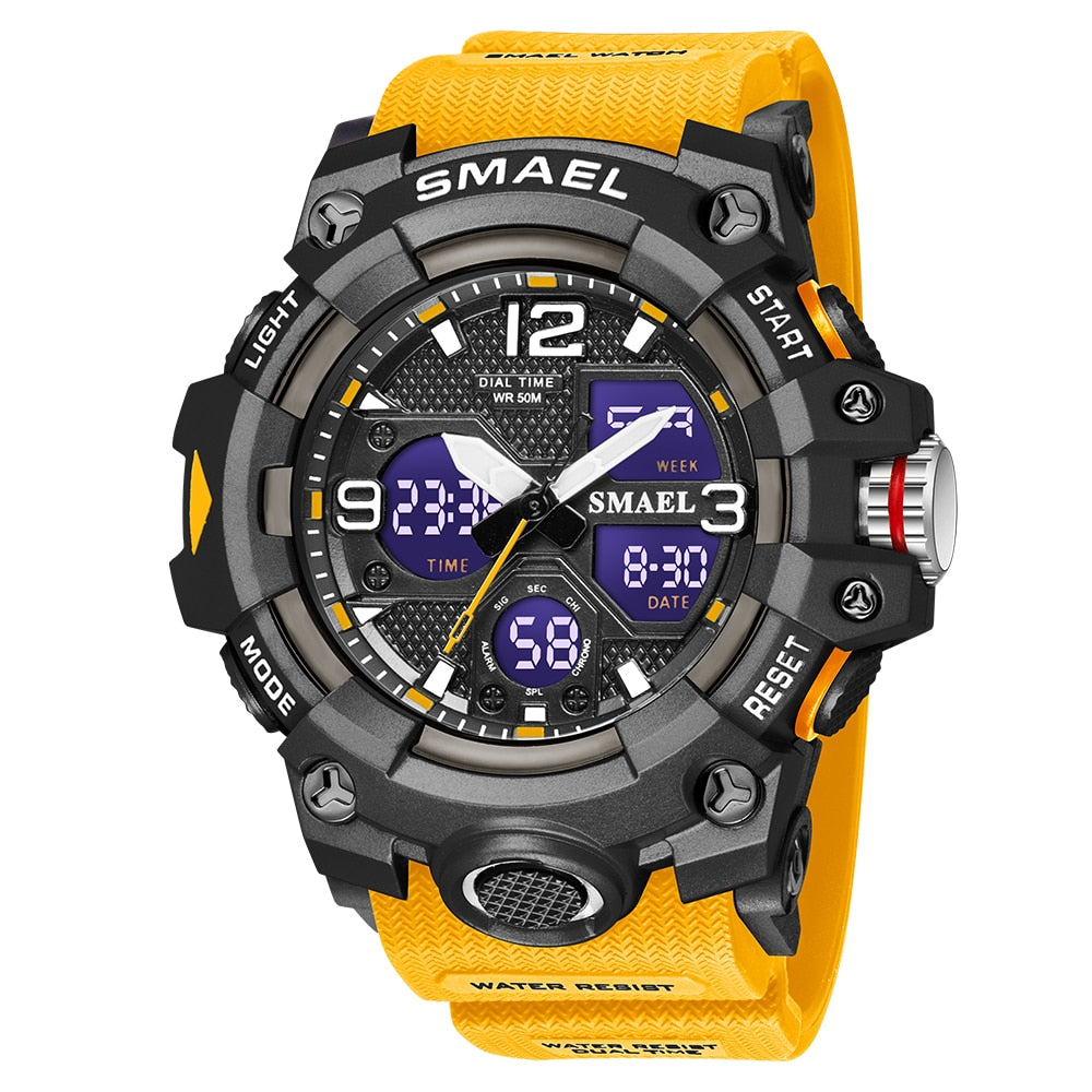 SMAEL Brand Men Sports Watches Dual Display Analog Digital LED Electronic Quartz Wristwatches Waterproof Swimming Military Watch - Bonnie Lassio