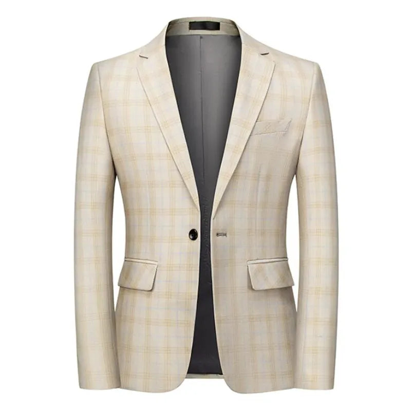 Casual Mens Plaid Pride Pink Blazer Jacket Cotton Slim England Suit S-6XL - Bonnie Lassio