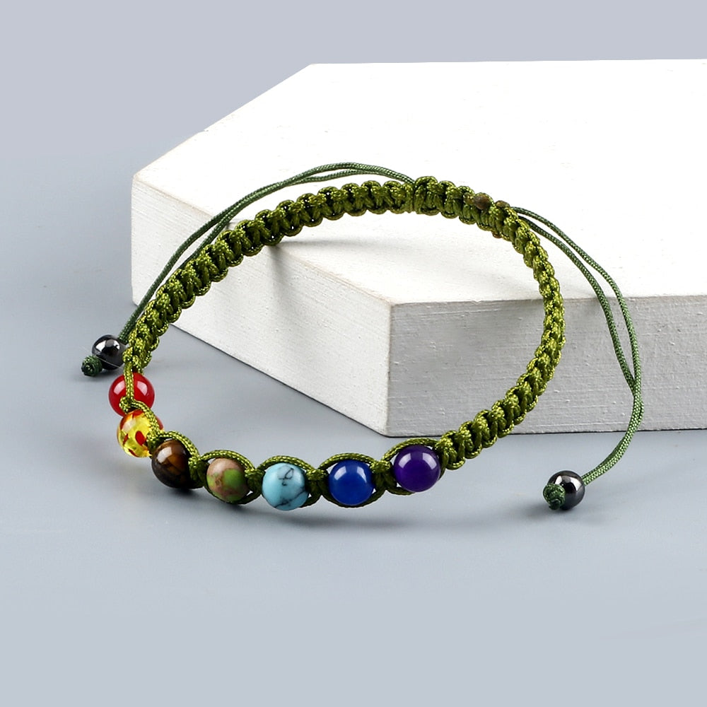Handmade 7 Chakra Beads Bracelet 6mm Natural Stone String Braided Yoga Reiki Healing Balance Bracelets & Bangles Meditation Gift - Bonnie Lassio