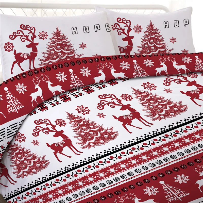 Christmas Duvet Cover Set Snowflake Red Elk Reineer Tree Queen King Double Bedding Set Twin Single Child Kid Adult New Year Gift - Bonnie Lassio
