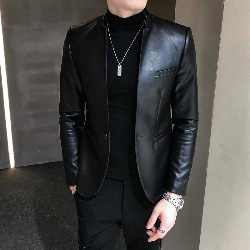 Fashion Men's High quality Casual leather jacket Male slim fit business - Bonnie Lassio