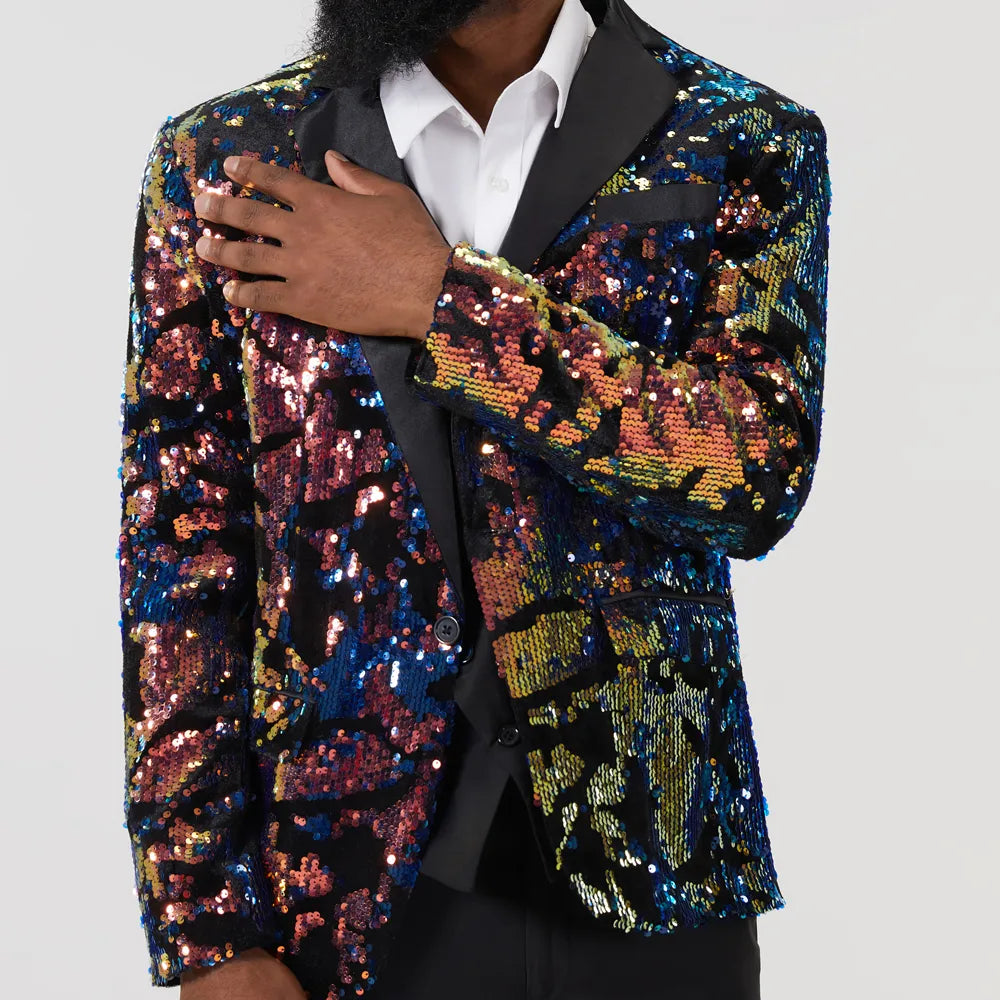 Black Sequin One Button Shawl Collar Suit Jacket Men Bling Glitter Nightclub Prom DJ - Bonnie Lassio