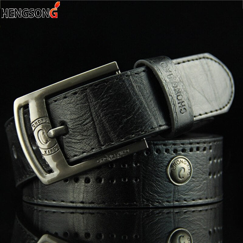 Men Casual Belt Hollow Rivet Punk Belt Wide PU Leather Buckles Fashion Male High Quality Jeans Belt - Bonnie Lassio
