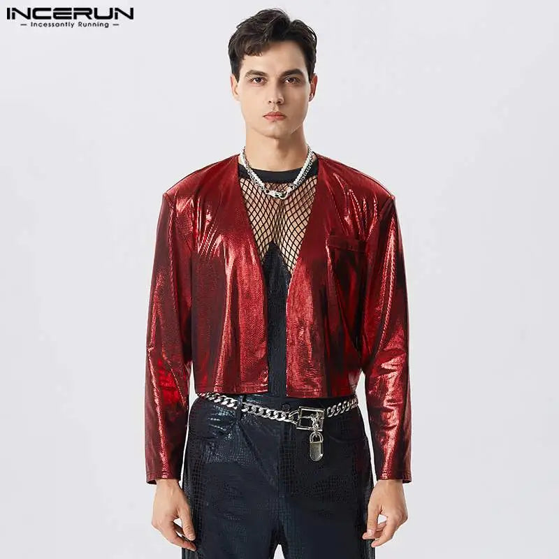 Fashion Men Blazer Sparkling Open Stitch Long Sleeve Crop Jacket - Bonnie Lassio