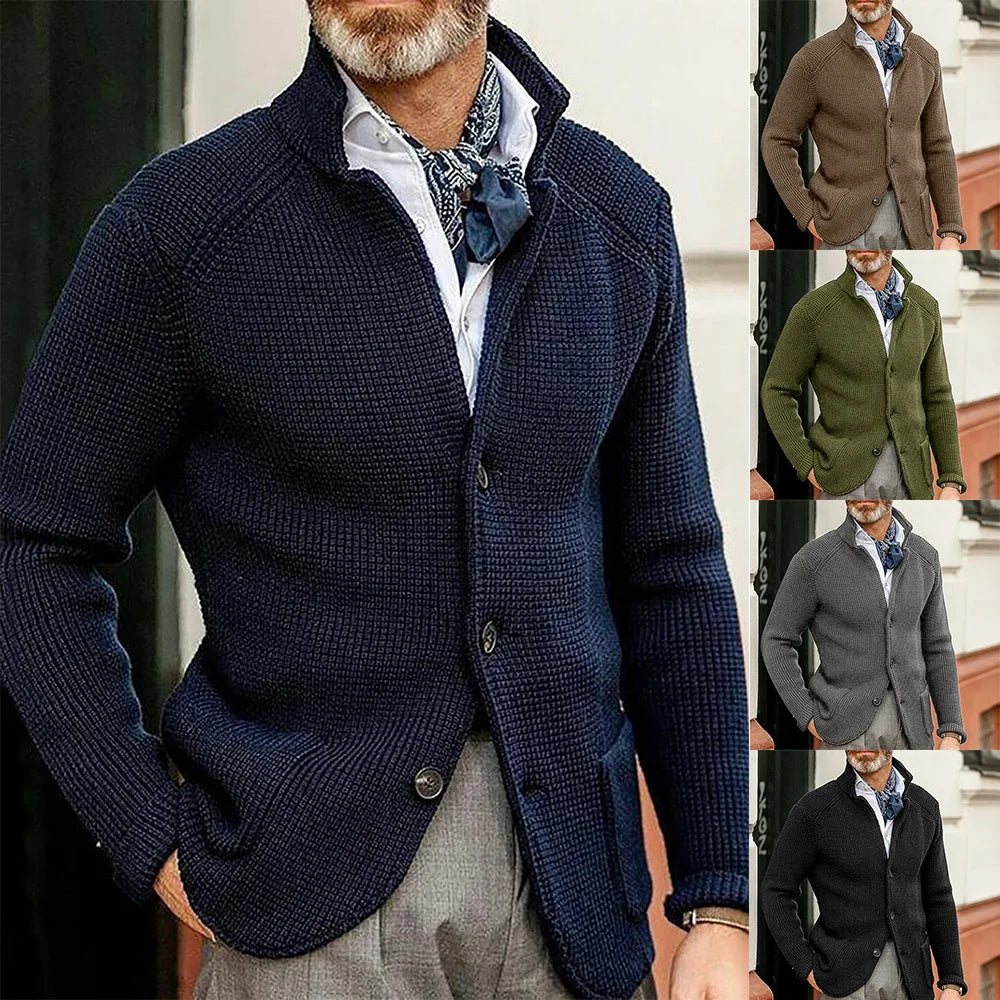 Knitted Mens Cardigan High Quality Button Mock Neck Sweater for Winter Collar - Bonnie Lassio
