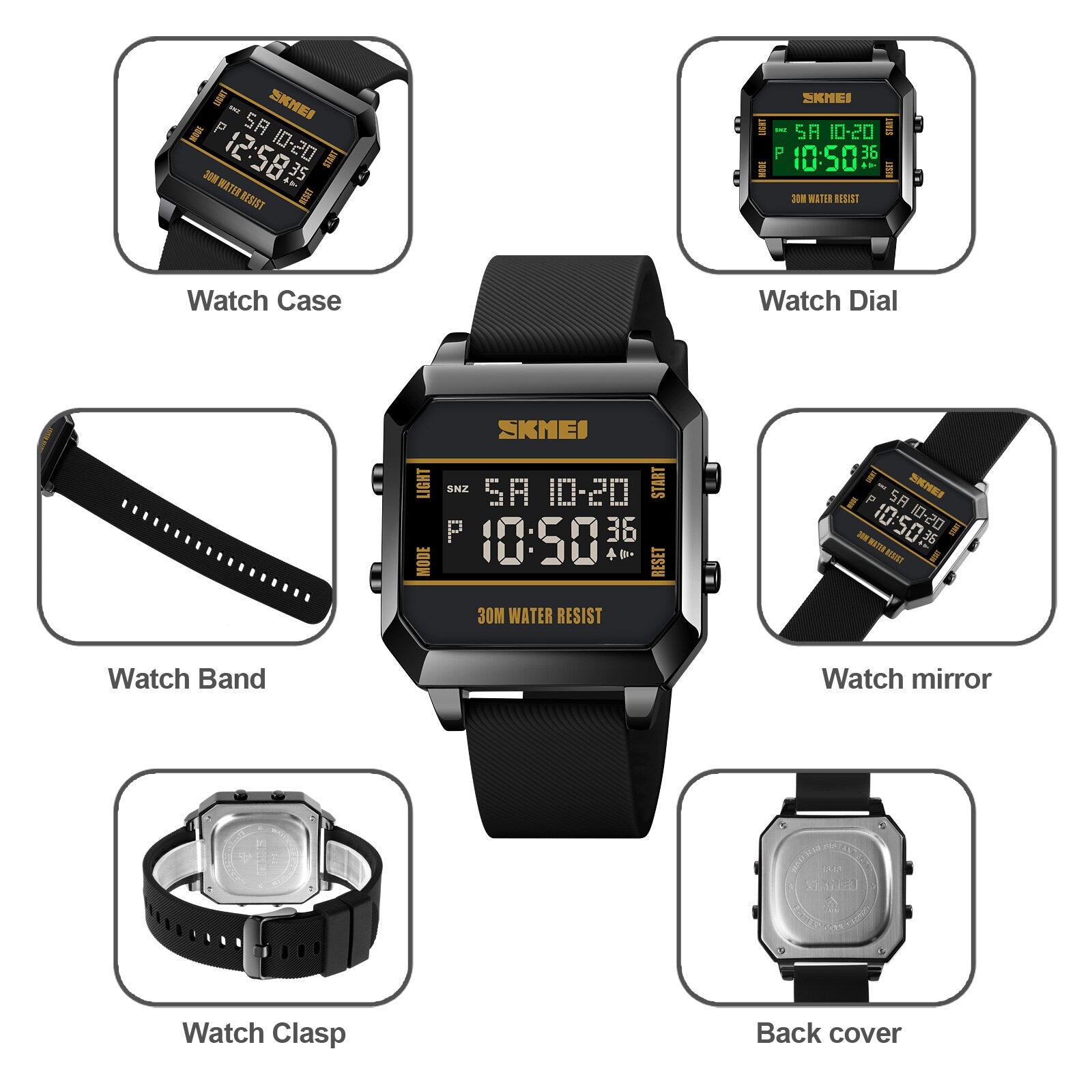 SKMEI 1848  3Bar Waterproof LED Light Electronic Countdown Clock reloj hombre Digital movement Wristwatch For Mens Sport Watches - Bonnie Lassio