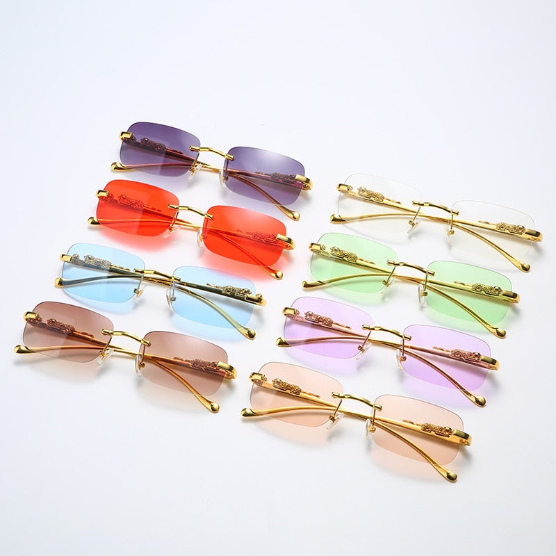 Rimless Rectangle Metal Leopard Sunglasses Frameless Tinted Glasses Unisex - Bonnie Lassio
