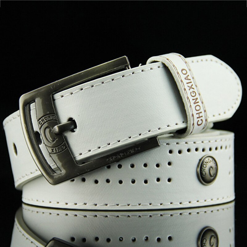 Men Casual Belt Hollow Rivet Punk Belt Wide PU Leather Buckles Fashion Male High Quality Jeans Belt - Bonnie Lassio