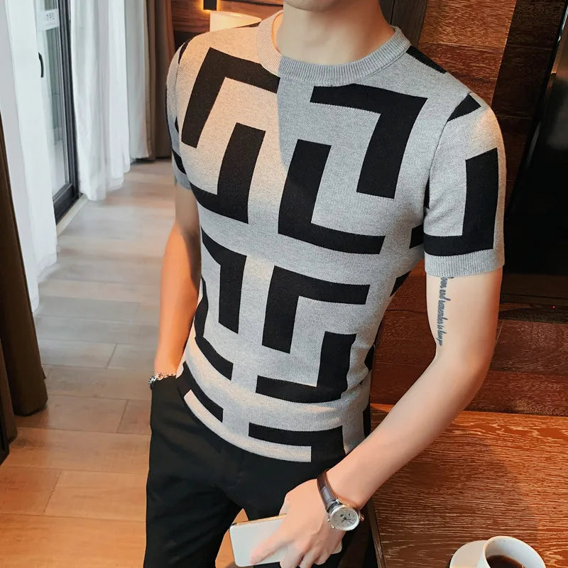 Mens Short Sleeve Sweater Patterned