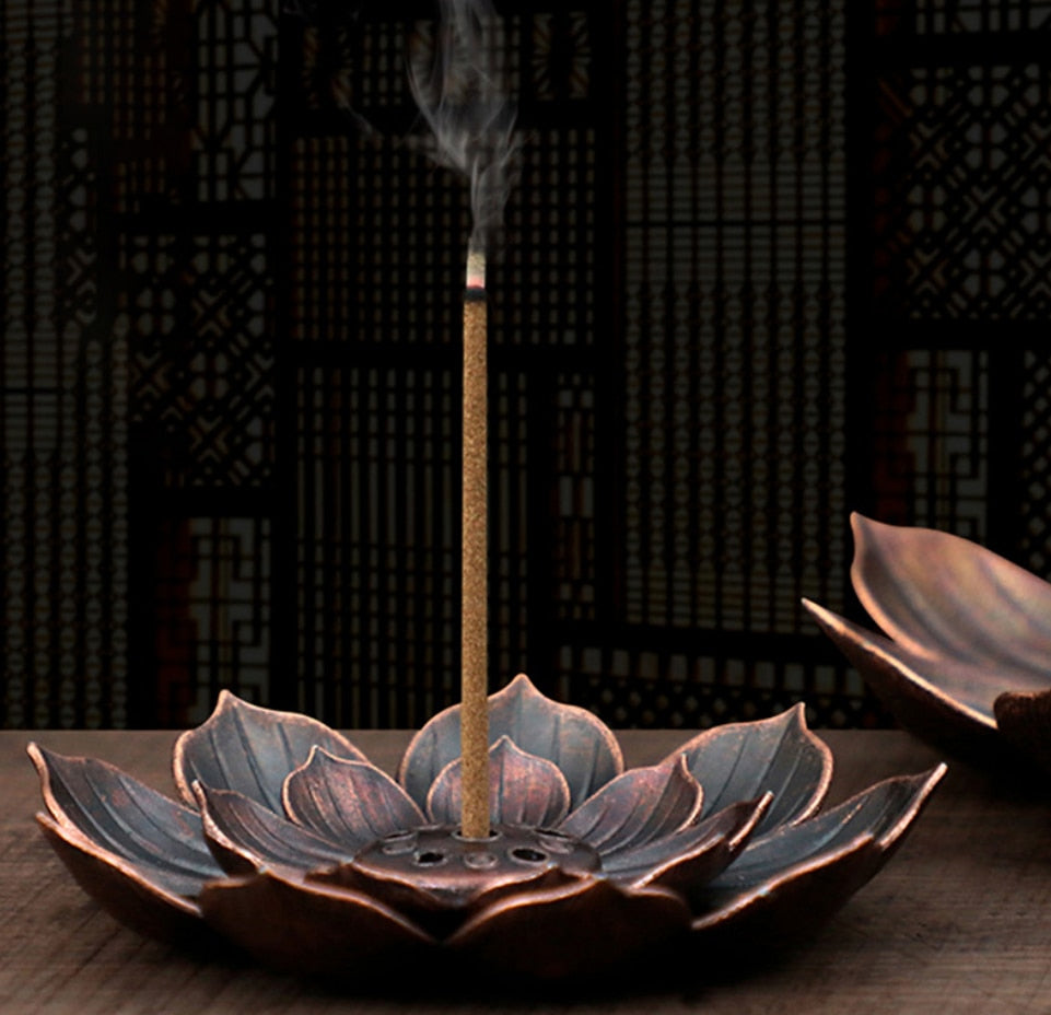 Alloy Incense Burner Stick Holder Buddhism Lotus Line Incense Plate Sandalwood Coil Base Temples Yoga Studios Home Decoration - Bonnie Lassio