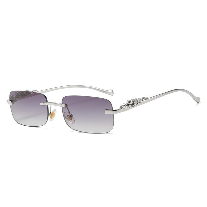 Rimless Rectangle Metal Leopard Sunglasses Frameless Tinted Glasses Unisex - Bonnie Lassio
