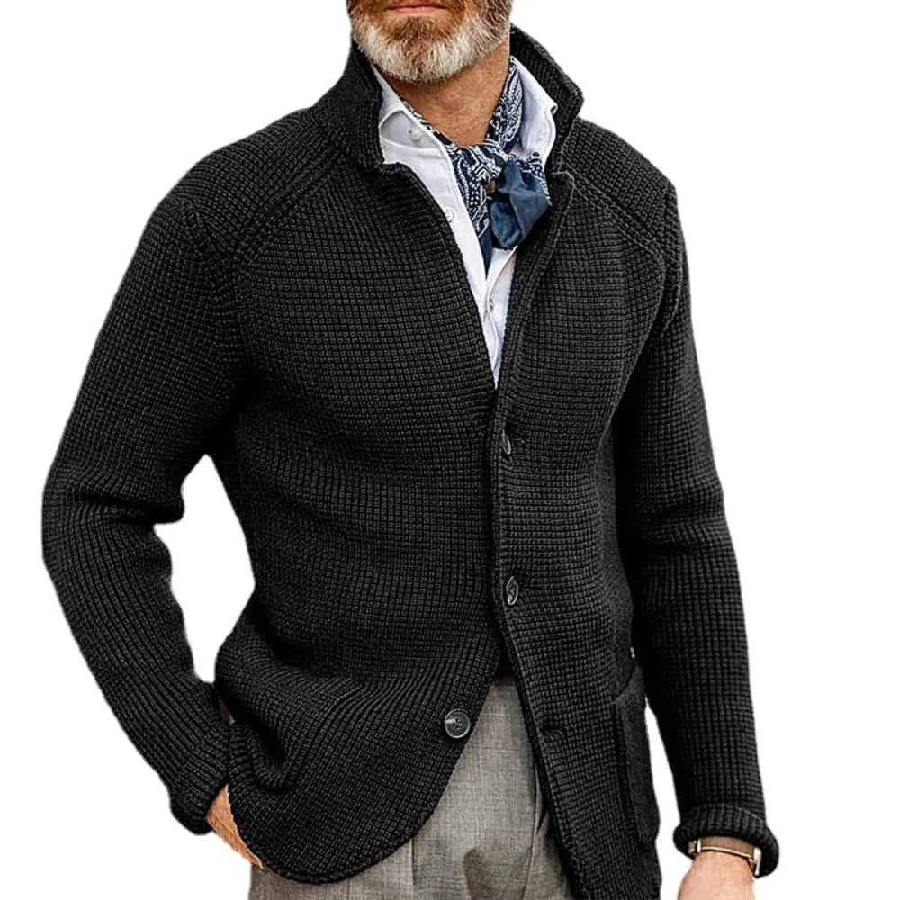 Knitted Mens Cardigan High Quality Button Mock Neck Sweater for Winter Collar - Bonnie Lassio