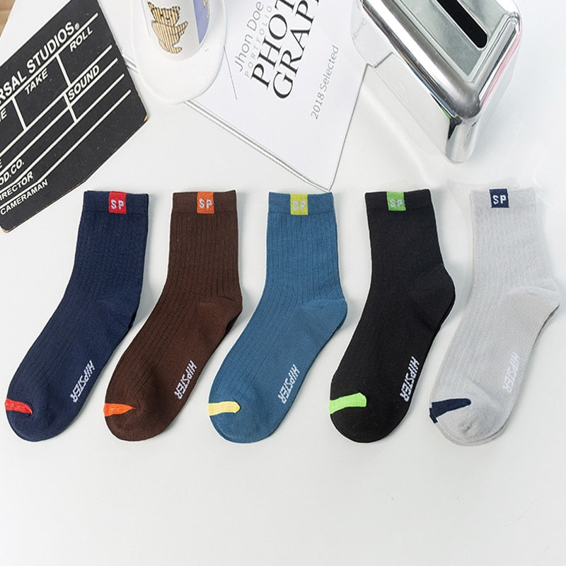 5 Pairs White Men&#39;s Socks Breathable Casual Soft Comfy Sock Solid Color Black Spring Summer Thin Cut Tube Socks Plus Size 37-44 - Bonnie Lassio