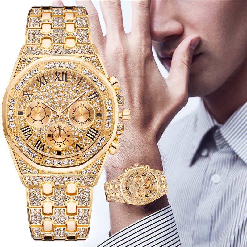 Men Luxury Diamond Watches  Gold Stainless Steel Quartz Wristwatches Fashionable Lady Noble QuartzClock Gift Relogio - Bonnie Lassio
