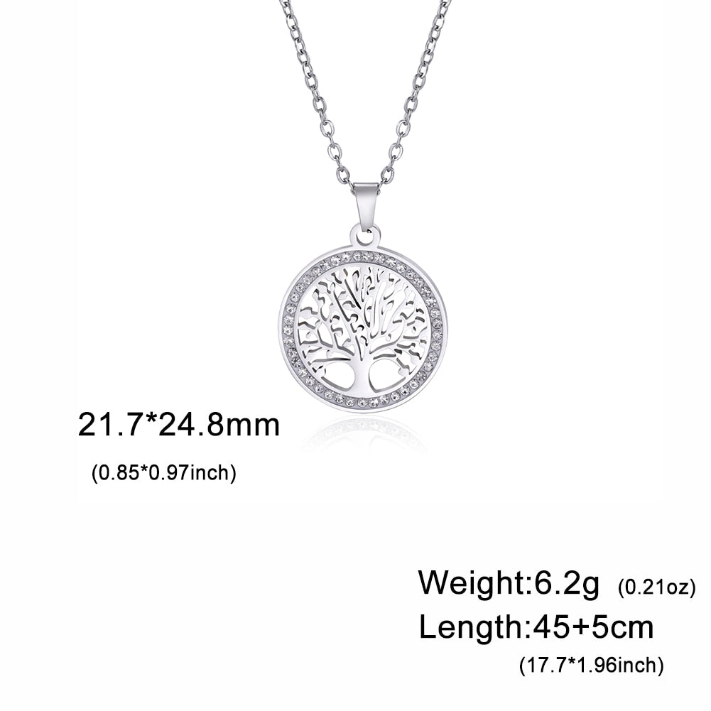 Skyrim Tree of Life Necklace for Women Stainless Steel Gold Color Clear Zircon Round Pendant Neck Chains Luxury Wedding Gift - Bonnie Lassio