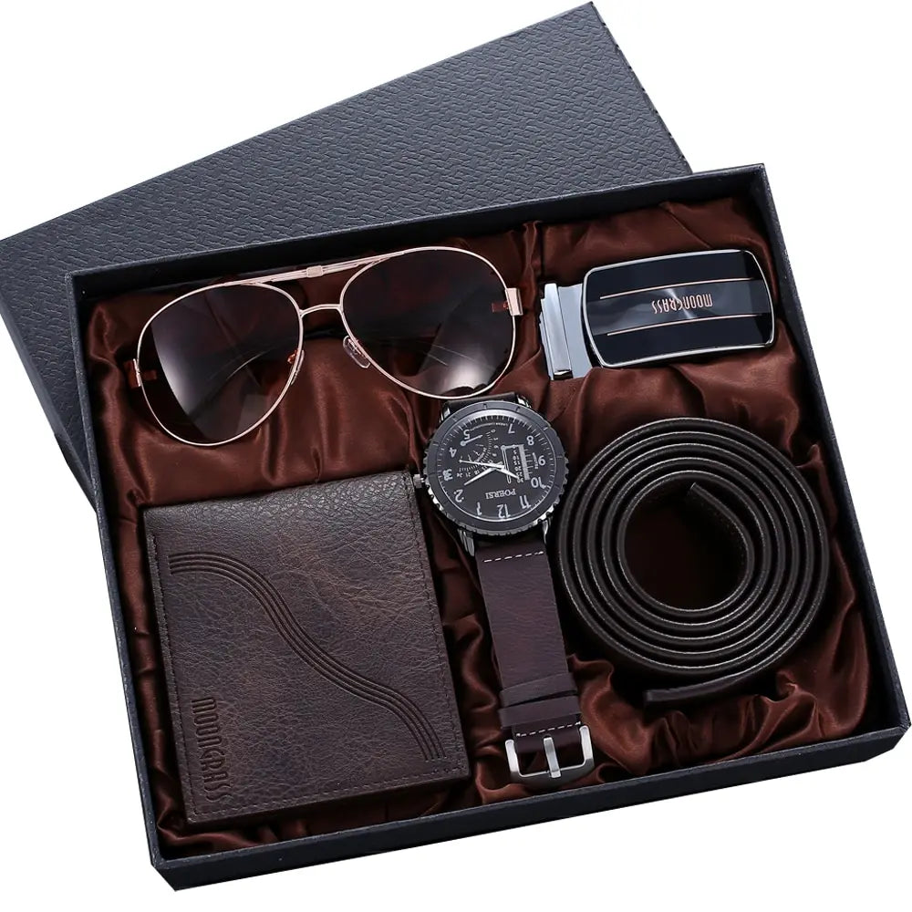 Men Gift Box Creative Watch Aautomatic Buckle Belt Purse Sunglasses Combo Set - Bonnie Lassio