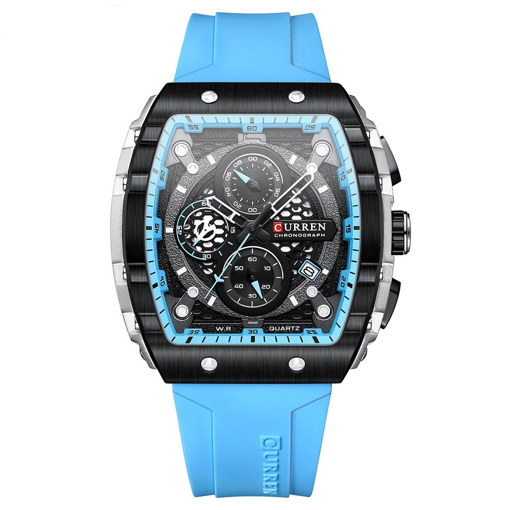 CURREN Luxury Brand Men's Wristwatches Sport Chronograph Quartz Silicone Bracelet Watches with Big Dial - Bonnie Lassio