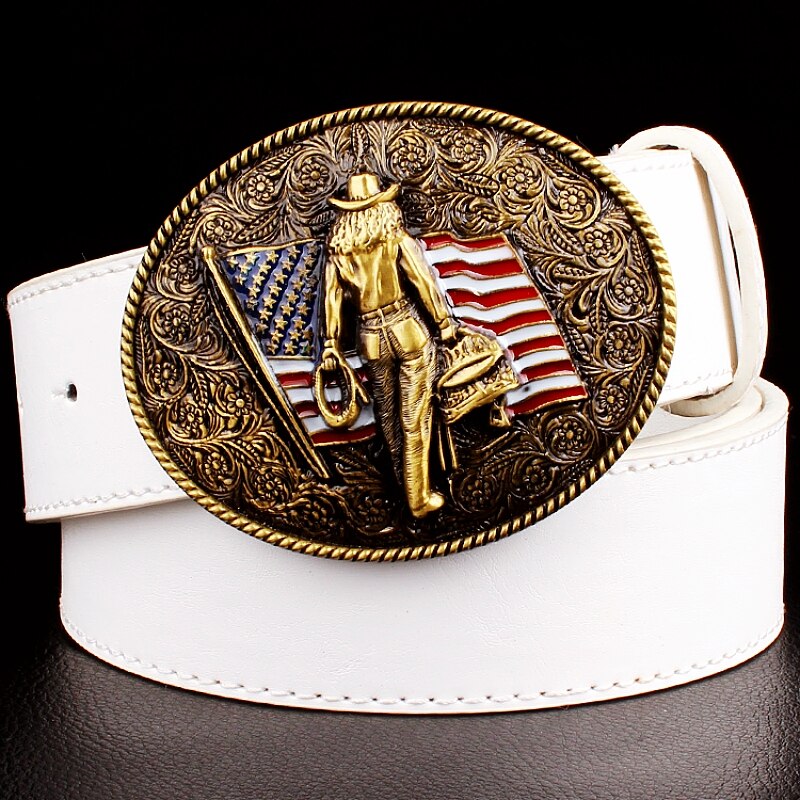 American Flag Wild Western Cowboy Belt Pu Leather Metal Copper Buckle - Bonnie Lassio