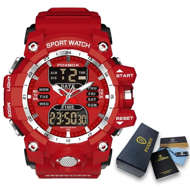 Mens Watch Dual Time LED Digital Watch Chronograph Quartz Red - Bonnie Lassio