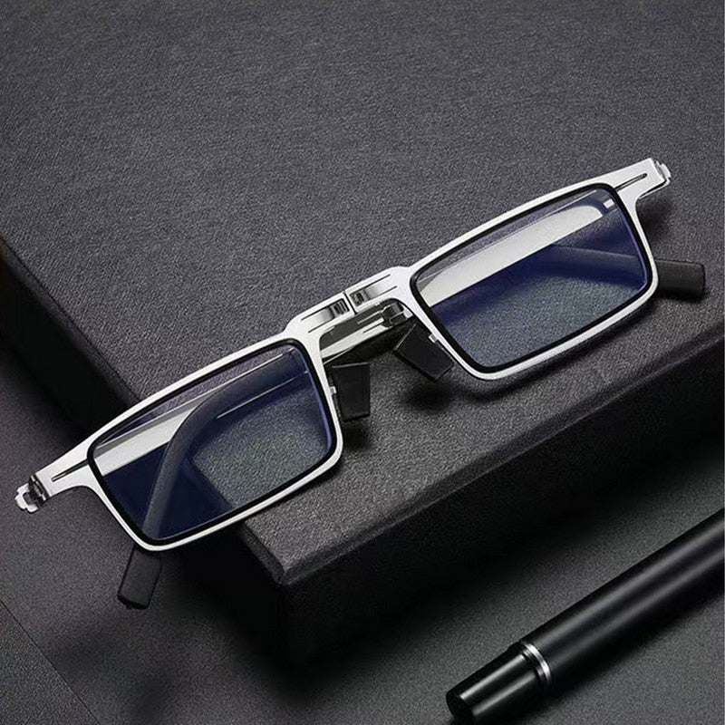 Portable Smart Folding Reading Glasses Blue Light Blocking For Men Metal Round Square Elder Eyeglasses Diopters Presbyopia Gafas - Bonnie Lassio