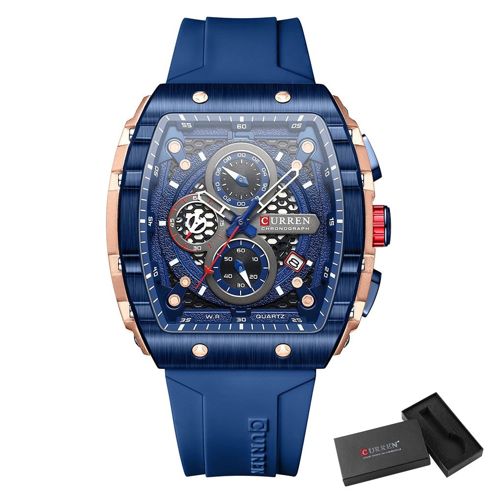CURREN Luxury Brand Men's Wristwatches Sport Chronograph Quartz Silicone Bracelet Watches with Big Dial - Bonnie Lassio