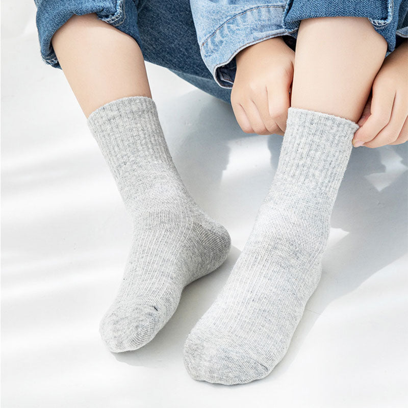 5 Pairs Pure Cotton Children Boy Socks Black White Grey Solid Color Unisex Breathable Sports School Socks Baby Girl Calf Socks - Bonnie Lassio