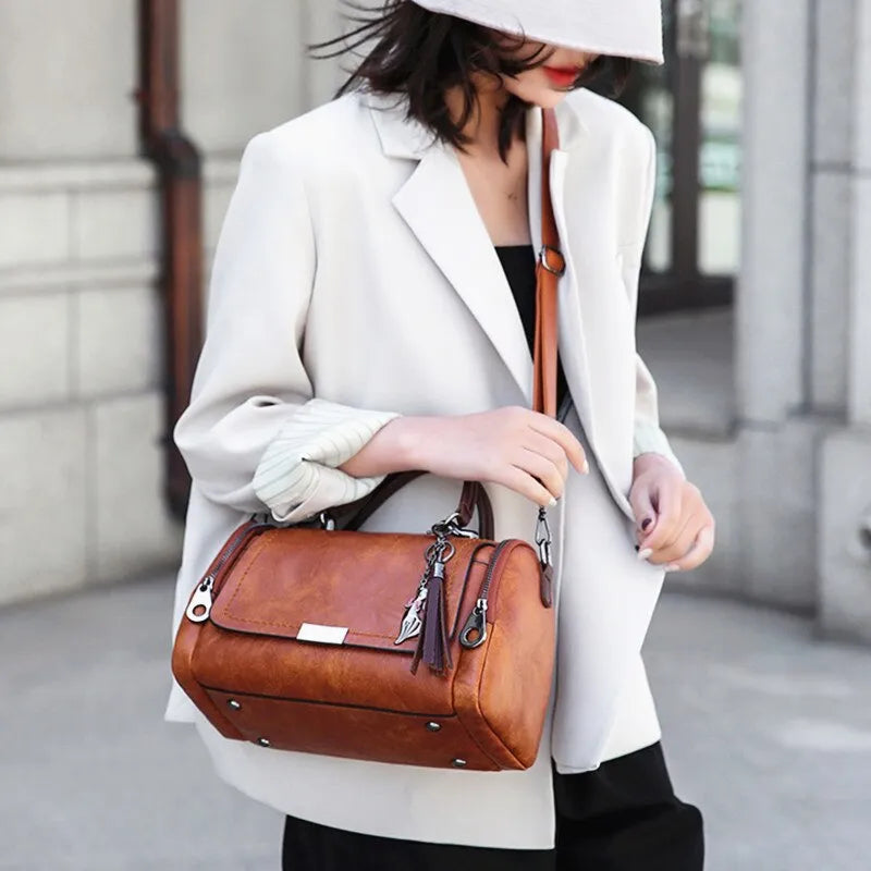 Tassel Decor Handbag, Women's Large Capacity Shoulder Bag, Fashion Zipper Crossbody Bag With Removable Strap - Bonnie Lassio