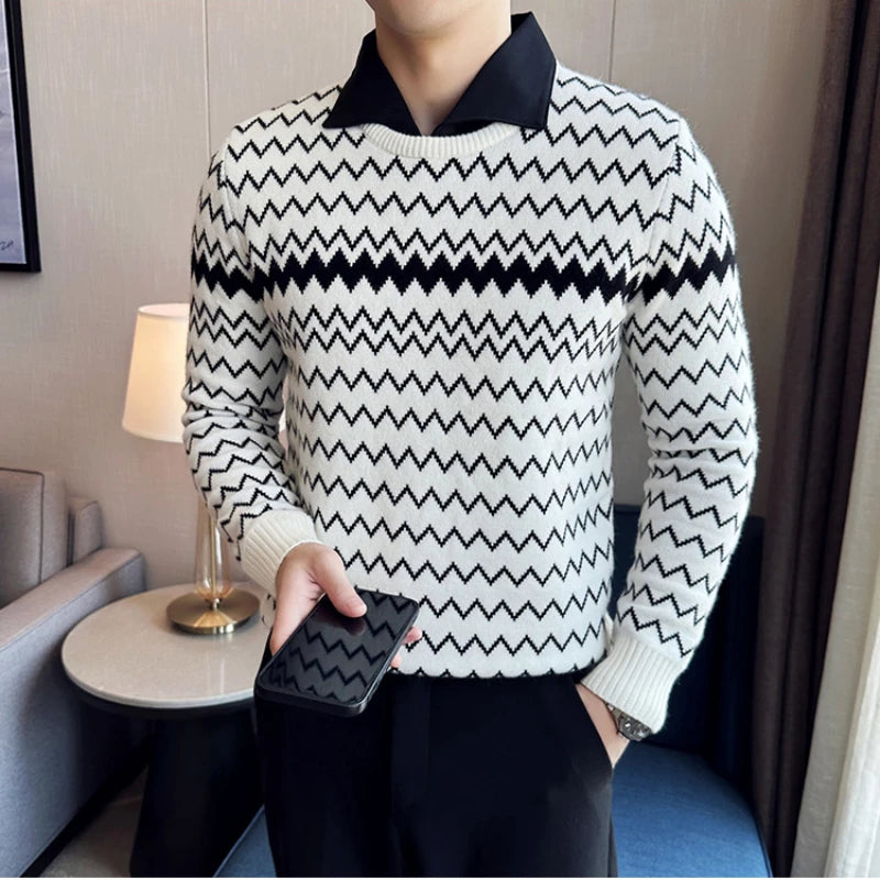 Mens Pullover Sweater Turn Down Collar